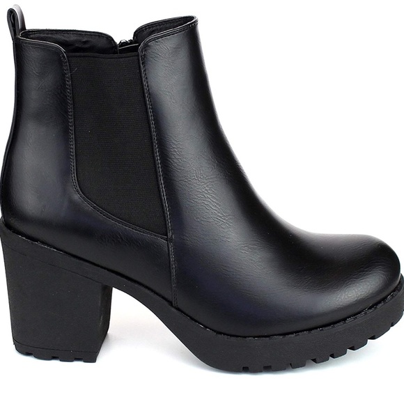 Shoes Black Slip On Chunky Heel Ankle Boots Poshmark